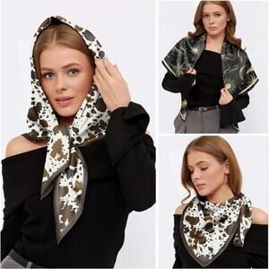 2 PCS Scarf Silk Feeling Square Satin Headwear Hair Scarves Wrap 27.5 Inches